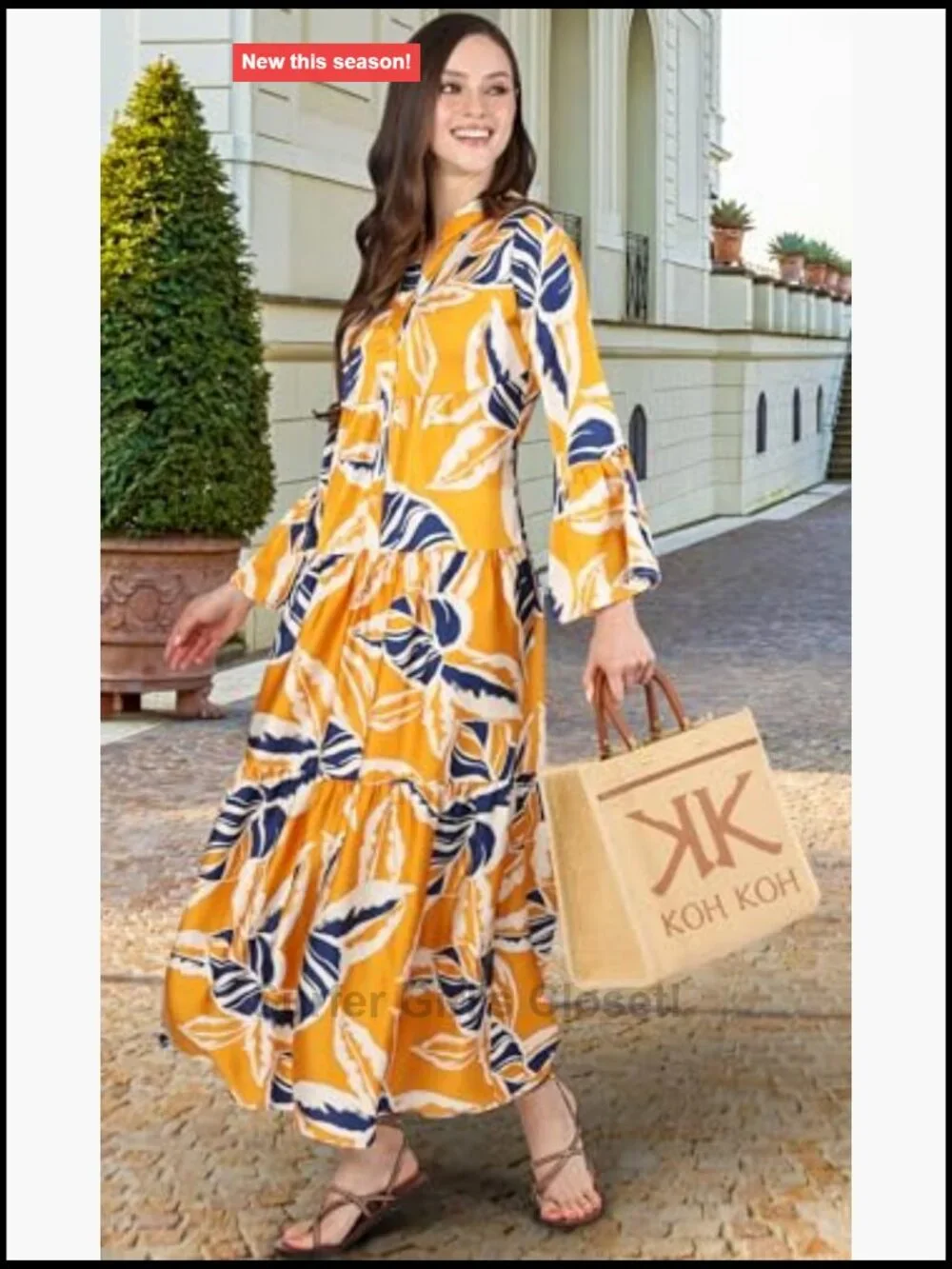 Long Sleeve Floral Flowy Maxi Dress with Pockets Tiered Boho Summer